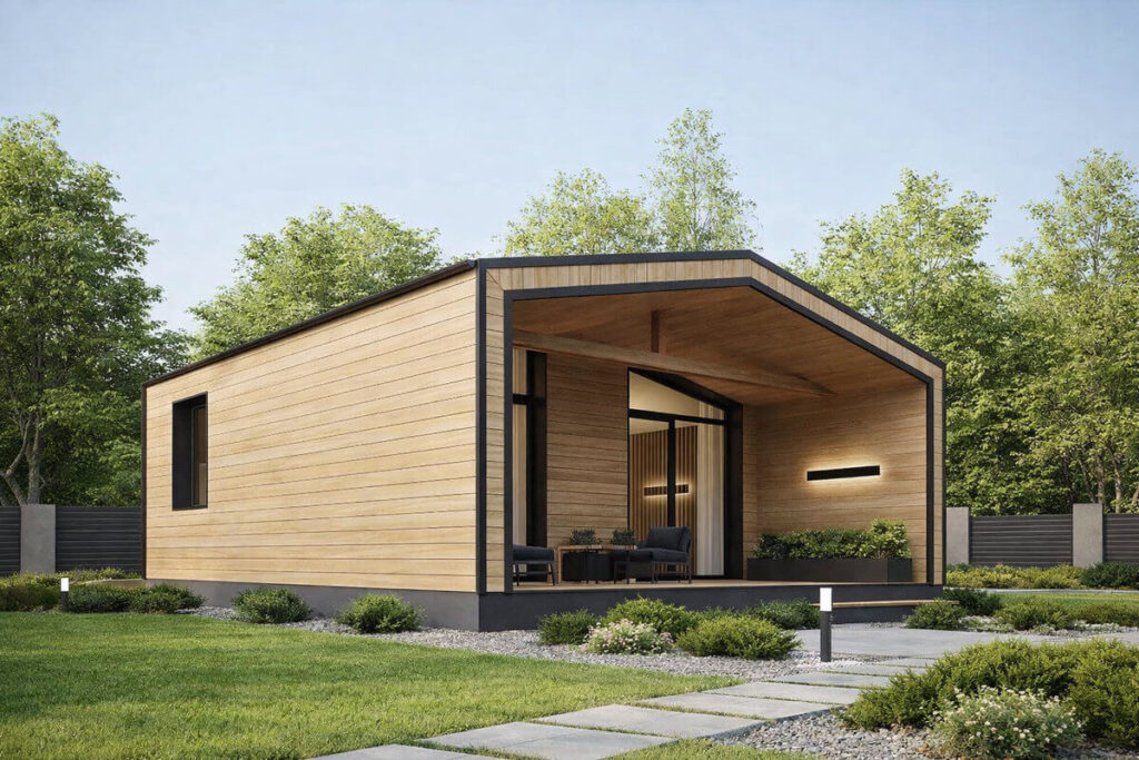 Сучасний модульний будинок Start 34 з панорамними вікнами та терасою